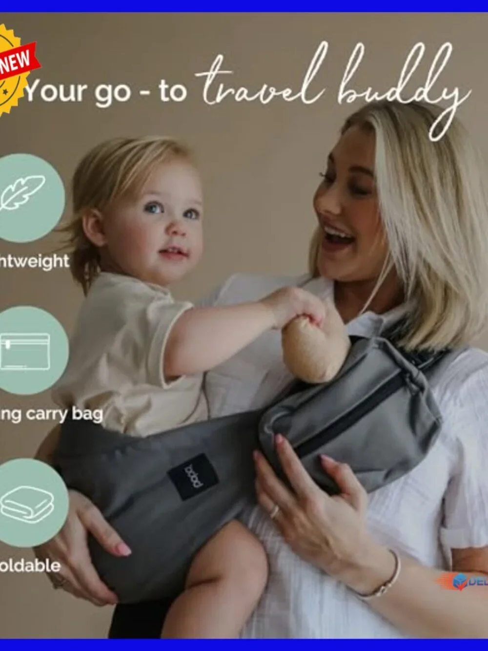 Toddler Hip Carrier Sling with Adjustable Straps, Safety Buckle, Travel Bag